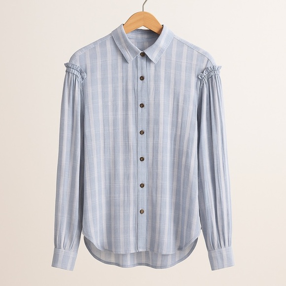 ❄️ Free People | Headed To The Highlands Button Front Blouse Blue Size XS - Picture 4 of 11